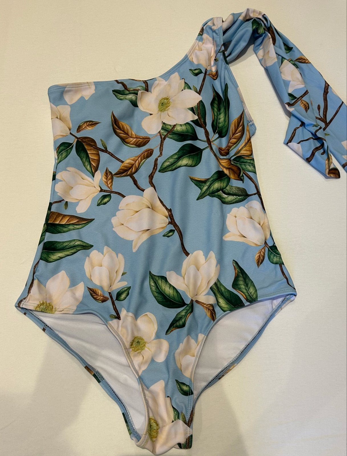 Bloemenprint badpak met één schouderband maat s/m, Ophalen of Verzenden, Zo goed als nieuw, Blauw, Badpak