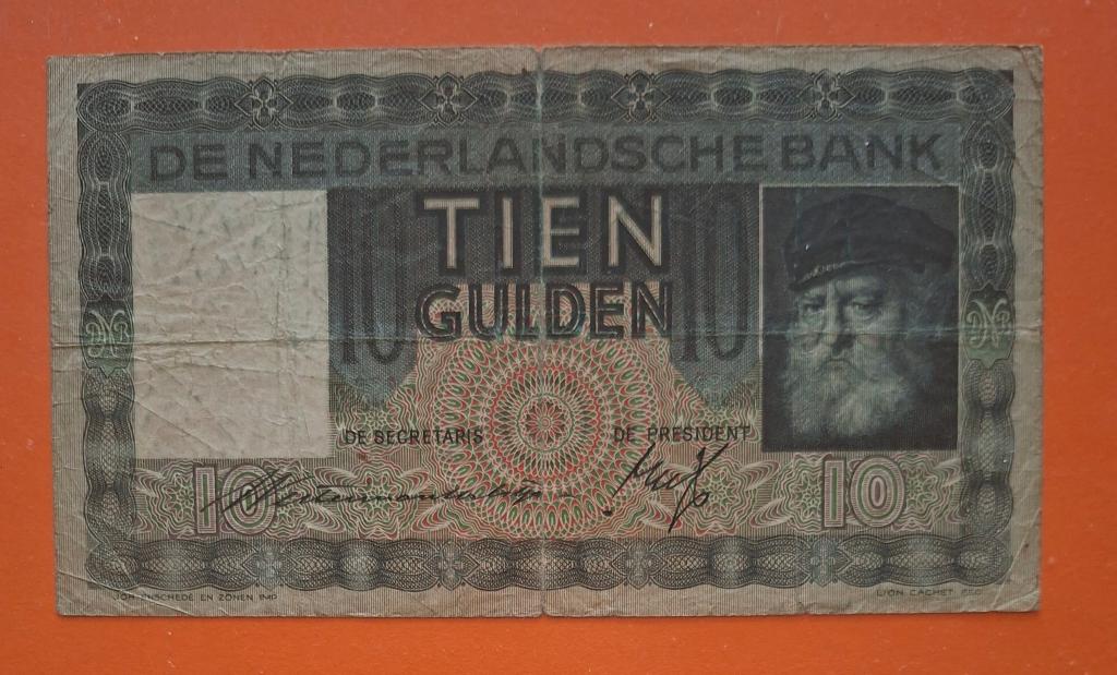 10 gld. 1938 serie 1 cijfer, 2 letters, cat. PL36.b1/40-1b, Verzenden, 10 gulden, Los biljet