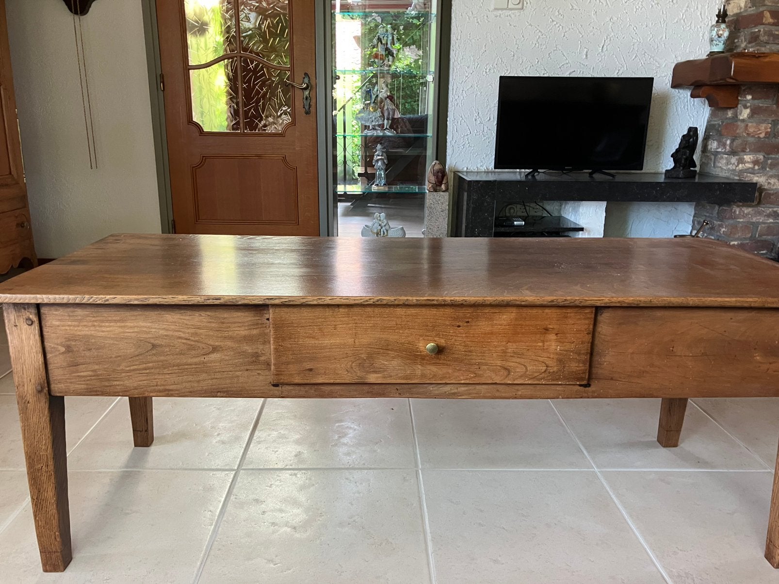 Antieke salontafel met diepe lade, Ophalen, Gebruikt, 100 tot 150 cm, 50 tot 75 cm