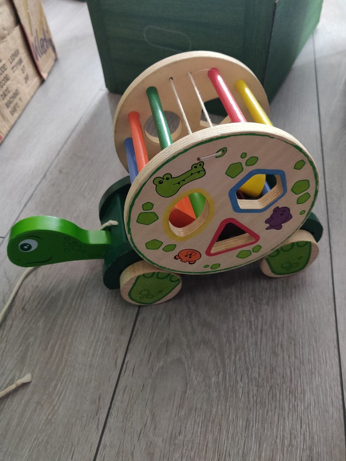 Houten trekdier schildpad met vormenstoof en kralenbaan, Ophalen of Verzenden