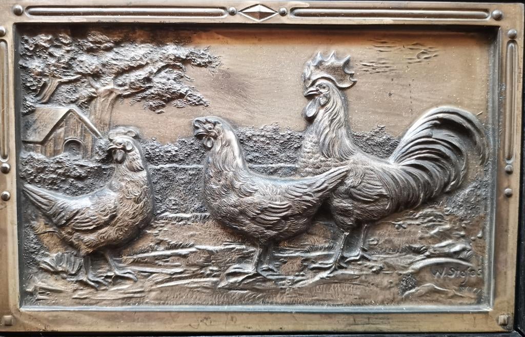 Art deco zilver kleurige relief, in eiken lijst. Gesigneerd, Antiek en Kunst, Ophalen of Verzenden