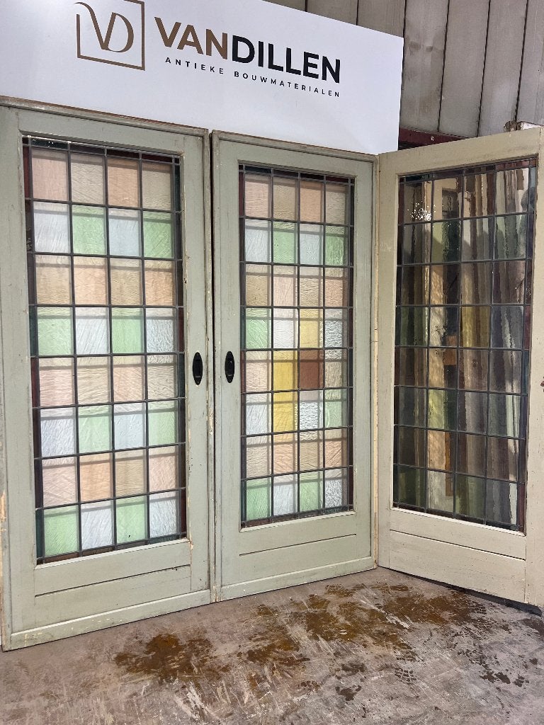 3 - delige set antieke glas in lood ensuite deuren, Gebruikt, 120 cm of meer, Binnendeur, Ophalen of Verzenden