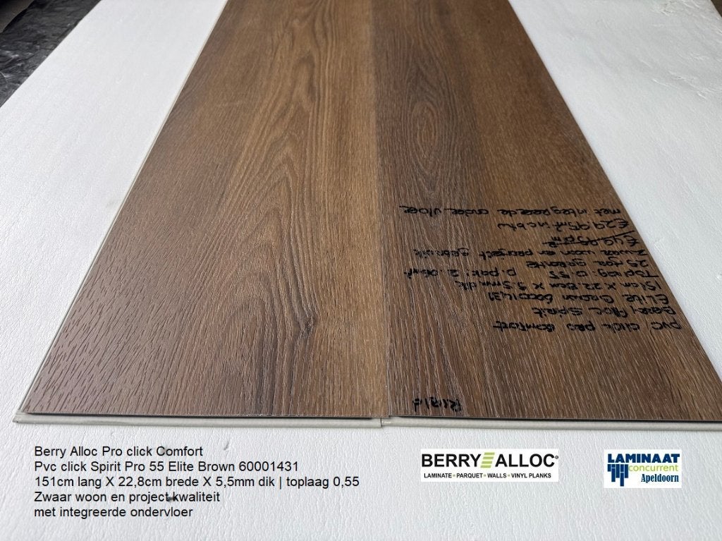 Pvc click Spirit Elite Brown met integreerde ondervloer, Bruin, 75 m² of meer, Nieuw, Ophalen of Verzenden
