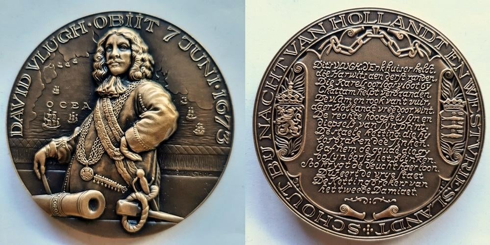 Grote penning David Vlugh, Postzegels en Munten, Penningen en Medailles, Brons, Nederland, Verzenden