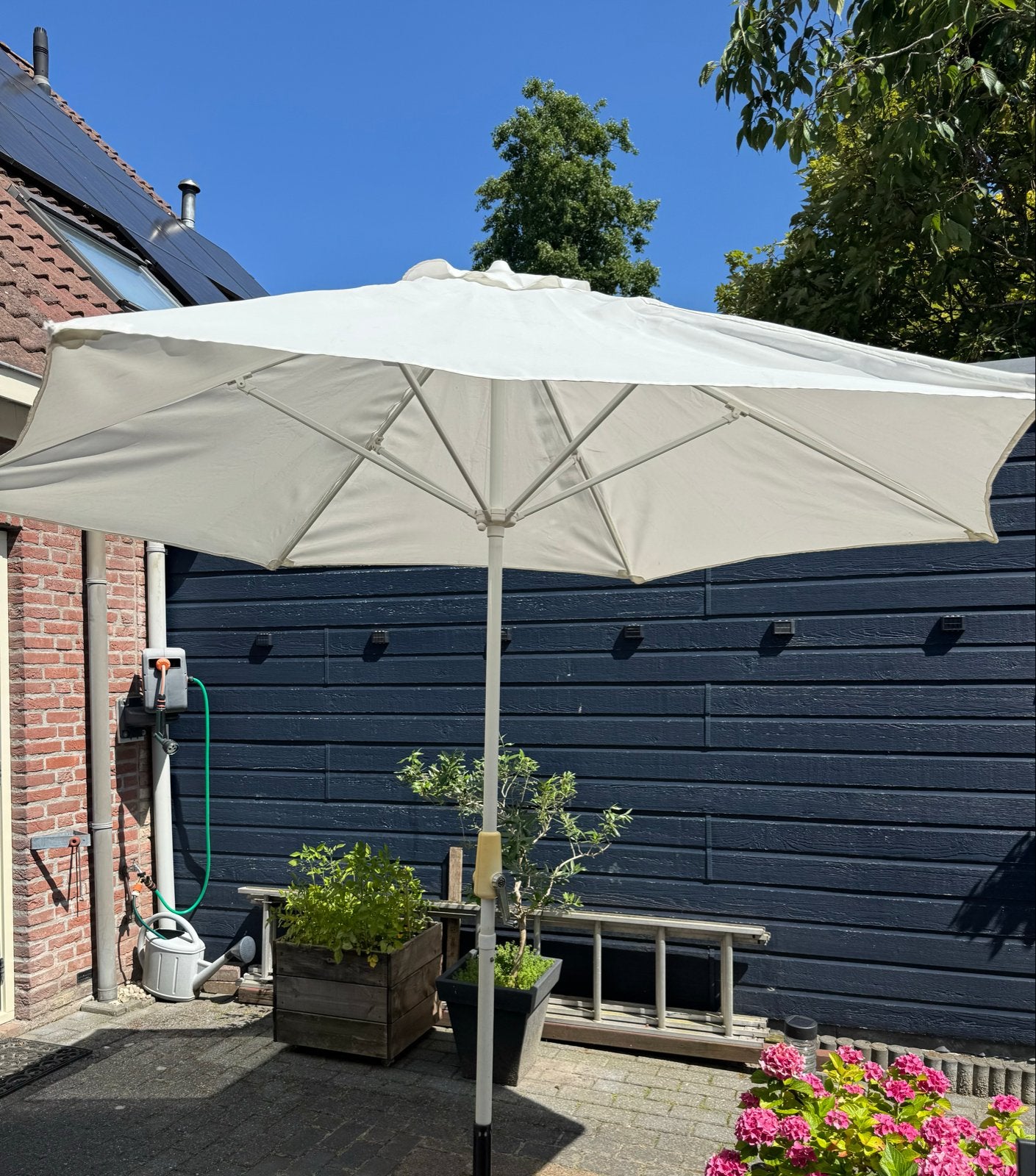 Witte parasol, exclusief voet, Ophalen, 2 tot 3 meter, Stokparasol, Verstelbaar
