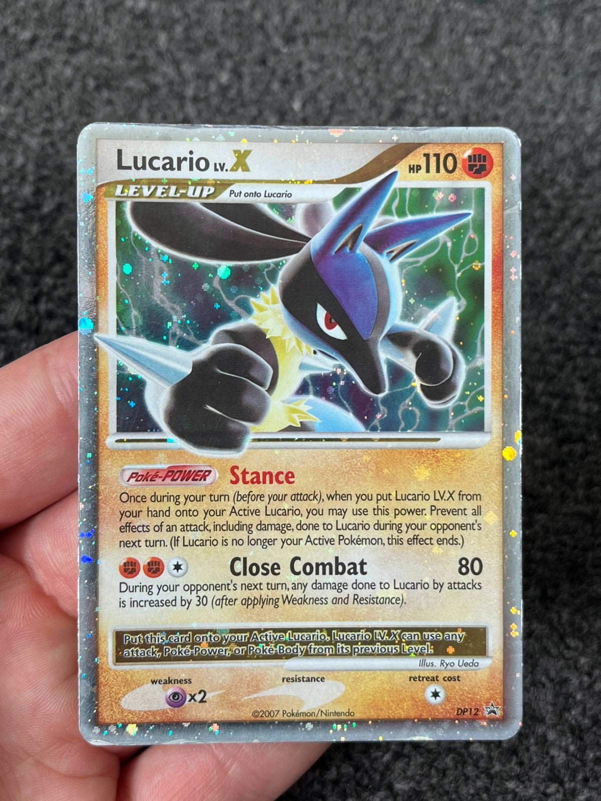 Pokémon Lucario Lv.X #DP12 Promo - LP, Ophalen of Verzenden, Zo goed als nieuw, Losse kaart, Foil
