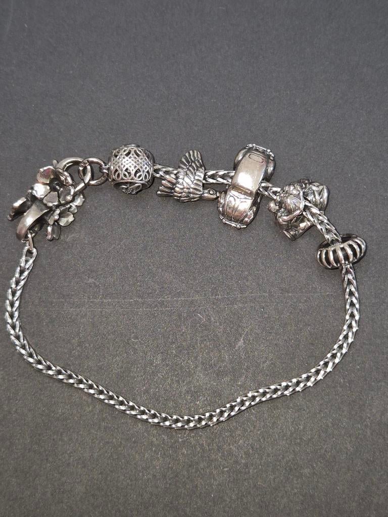 Trollbeads Zilveren Armband 21cm met 5 Bedels, Gebruikt, Ophalen of Verzenden, Trollbeads, 4 bedels of meer