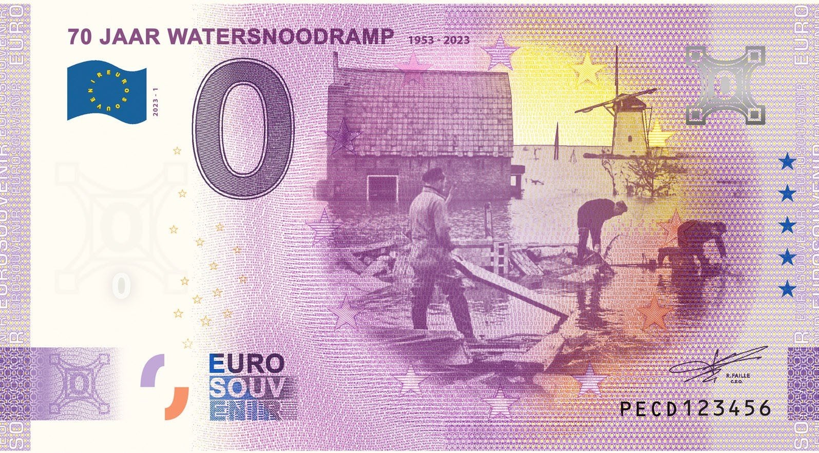 0 Euro biljet 70 jaar watersnoodramp PECD 2023-1, Postzegels en Munten, Ophalen of Verzenden, Overige landen, 5 euro