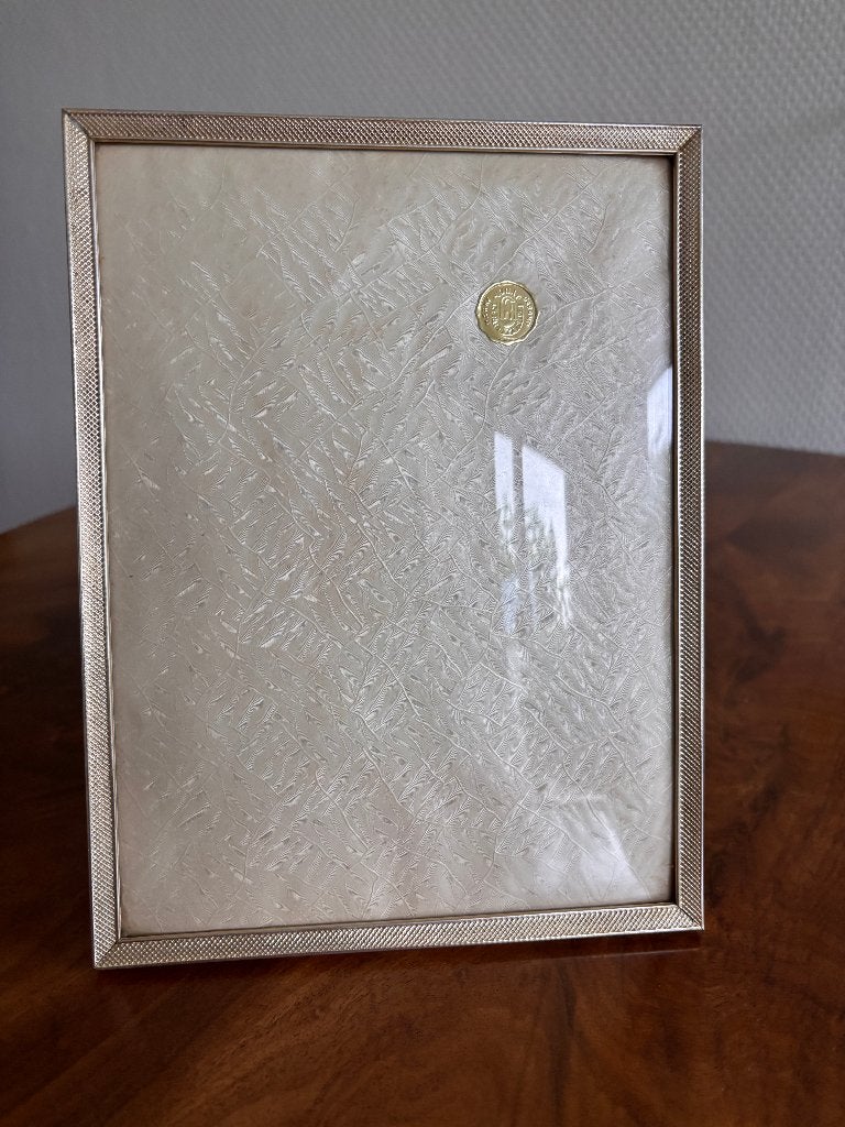 Vintage fotolijst Jyden met metalen lijst en bol glas 18*24., Ophalen of Verzenden