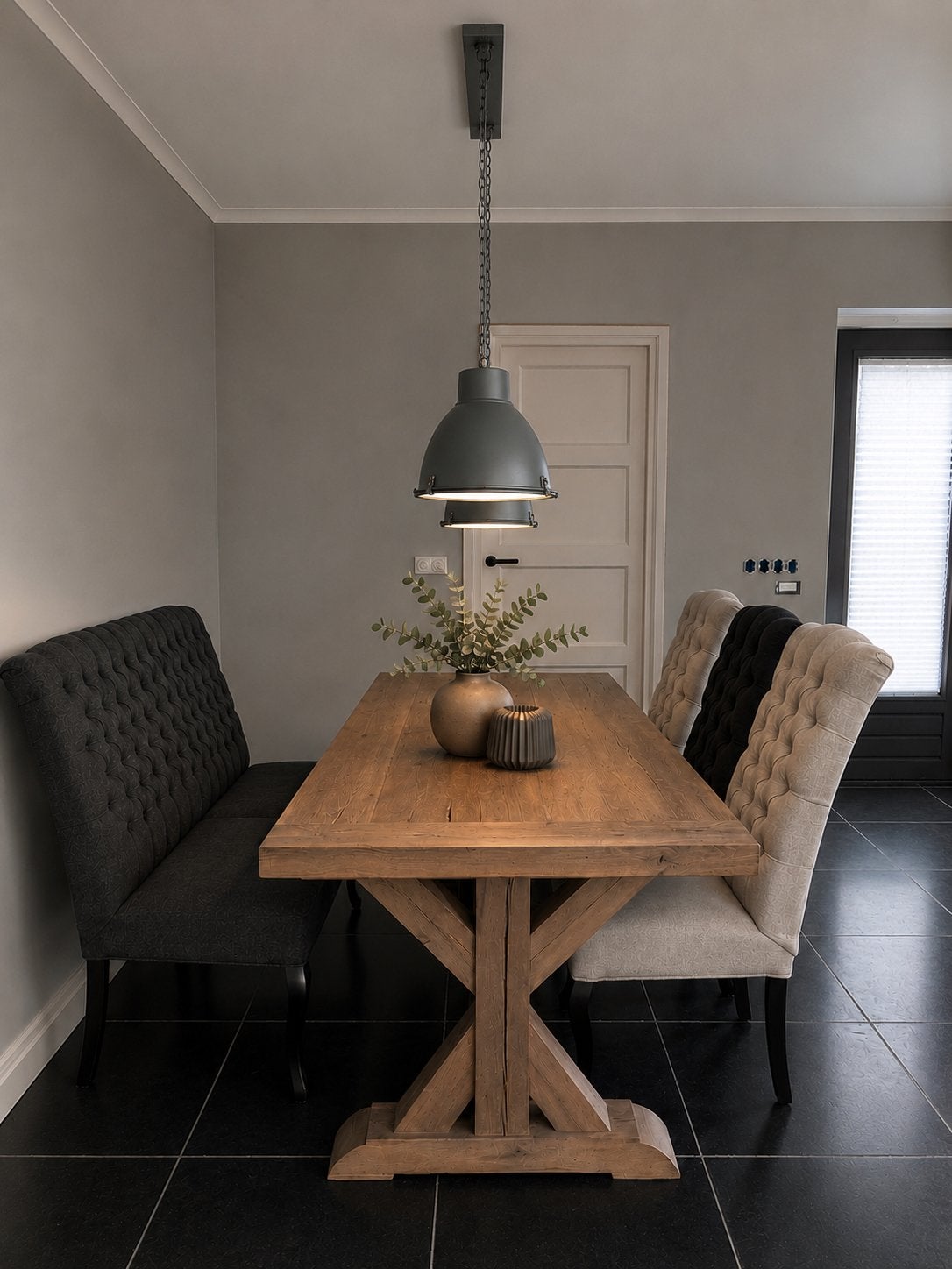 Industriële hanglampen met reflectieglas - Grijs staal, Ophalen, Zo goed als nieuw, Metaal
