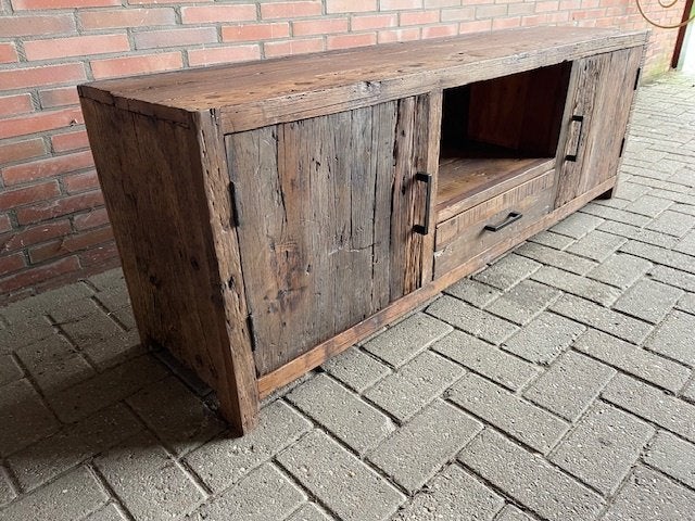 TV meubel 160 cm br massief Oud hout  snelle levering, TV meubel 160cm br massief Oud hout voorraad snelle levering, 1 of 2 laden