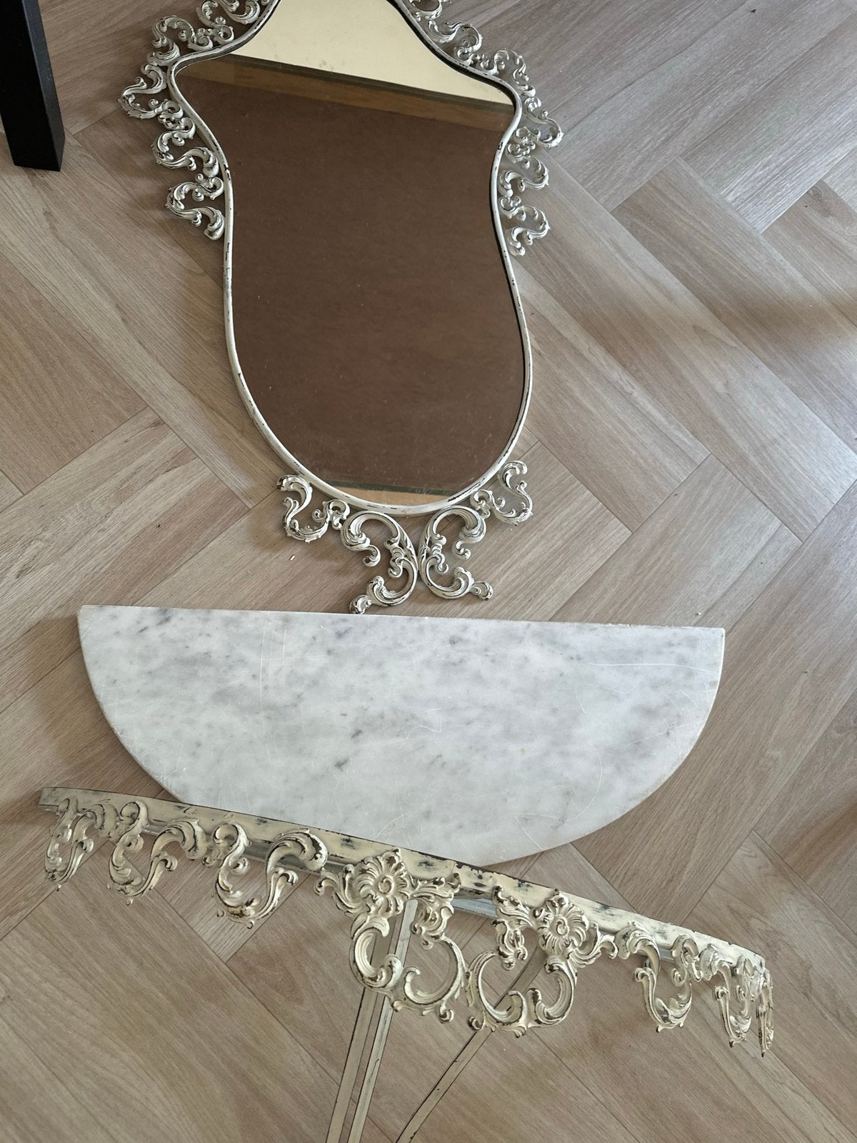 Vintage Wandspiegel met Marmeren Console - Barok/Rococo, Ophalen, Overige vormen, 50 tot 100 cm, 100 tot 150 cm