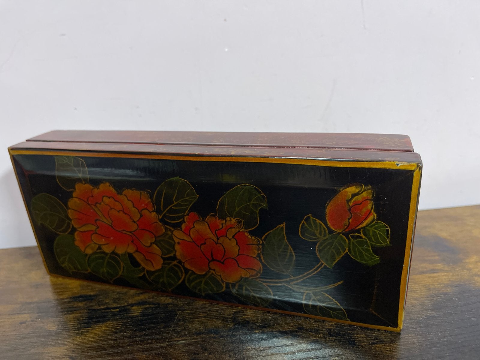 Antieke Japanse Lakdoosje met Handgeschilderde Bloemen, Antiek en Kunst, Ophalen of Verzenden