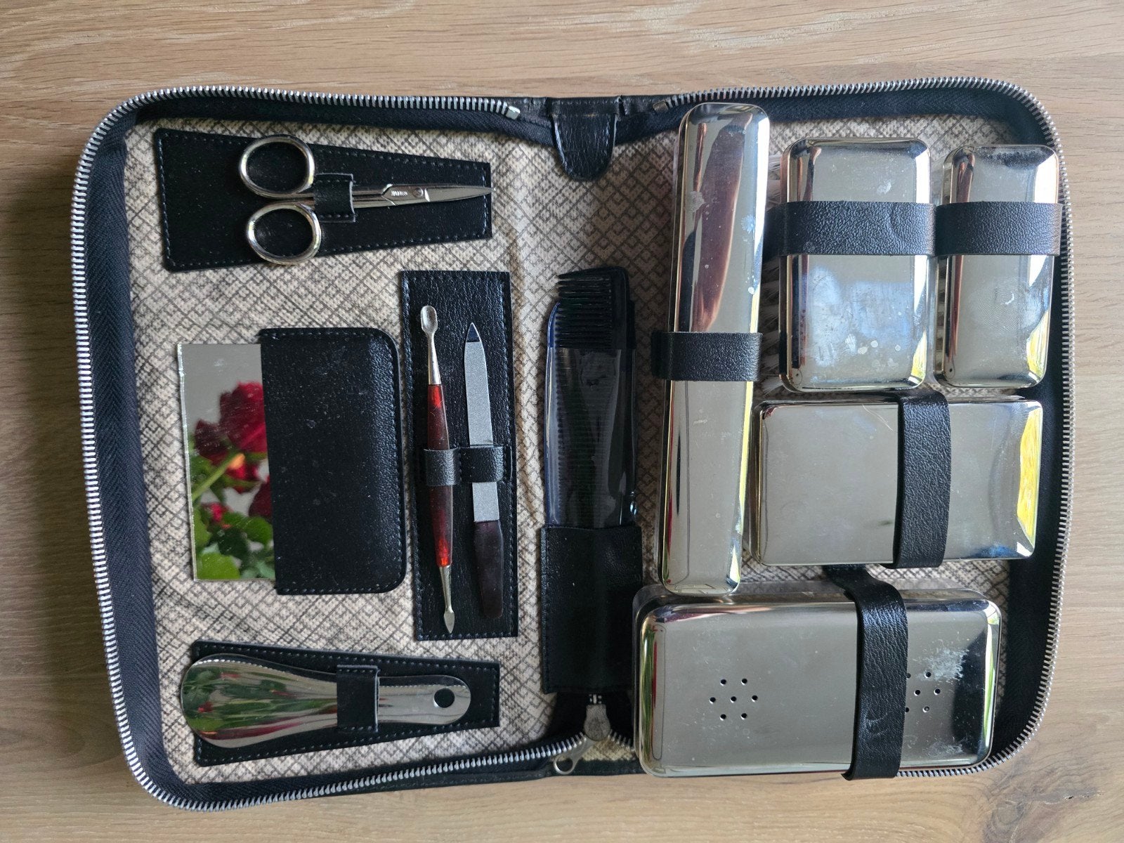 Vintage Reis Toilettas / Beauty Case - Zwart en Rood, Ophalen of Verzenden