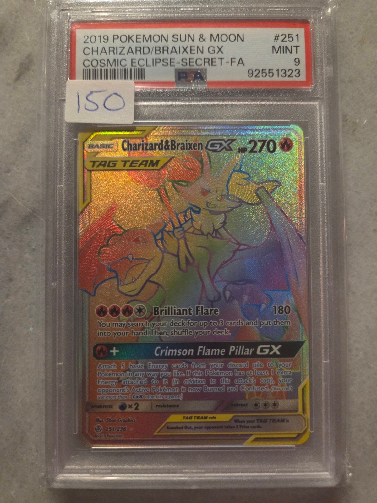 charizard & braixen gx #251 psa 9, Ophalen of Verzenden, Zo goed als nieuw