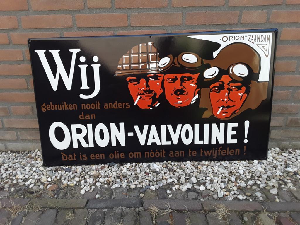 Groot zwaar emaille bord Orion - Valvoline! 100 cm bij 56 cm, Ophalen, Gebruikt, Reclamebord