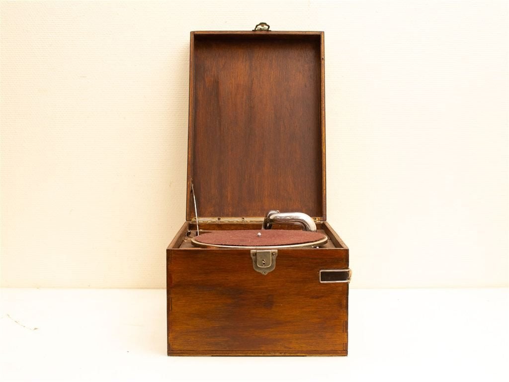 vintage platenspeler in houten koffer 36650