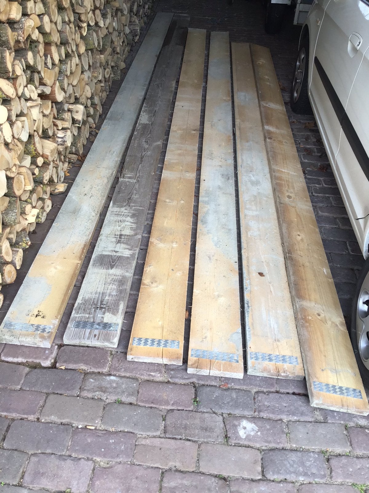 6x steigerplanken 20x3cm - 2st 5m - 2st 4,35m - 2st 3,99m, Ophalen, Gebruikt, Minder dan 2 meter