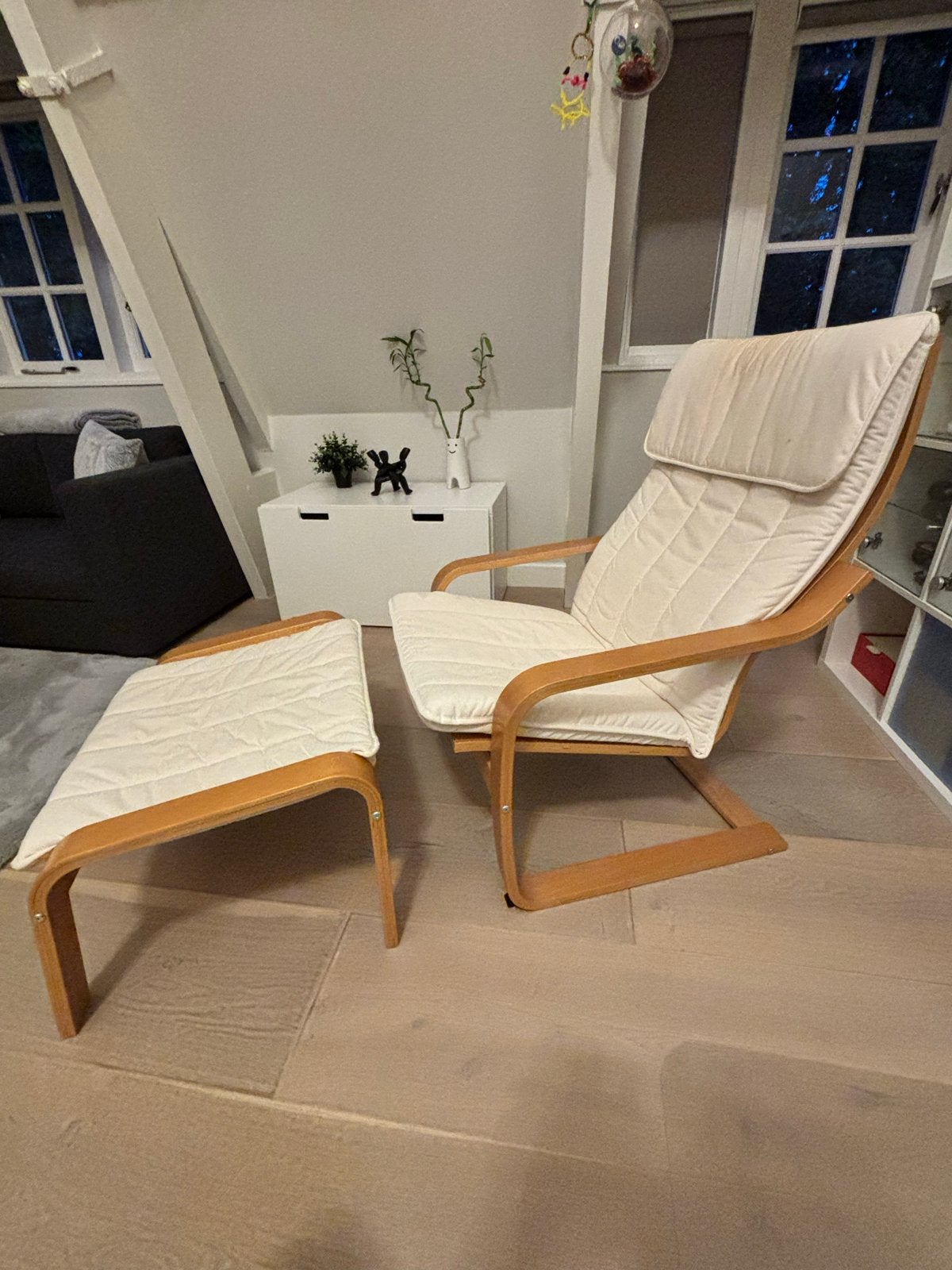 IKEA Poäng fauteuil met voetenbank - Gebruikt, Ophalen, Gebruikt, 75 tot 100 cm, 50 tot 75 cm