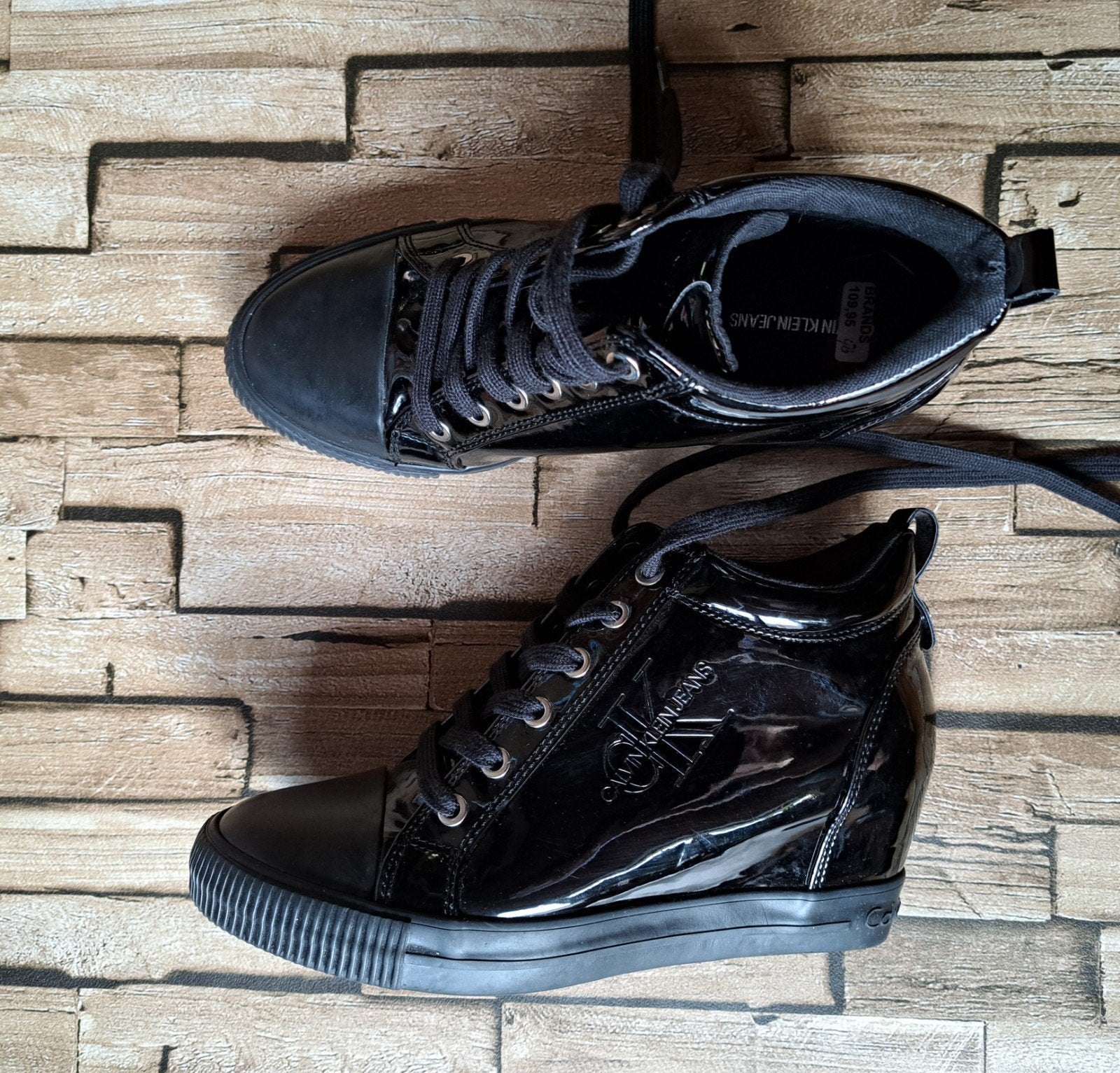 CALVIN KLEIN - Nieuwe zwarte lakleren sneakers - Maat 36, Verzenden, Zwart, Nieuw, Sneakers of Gympen