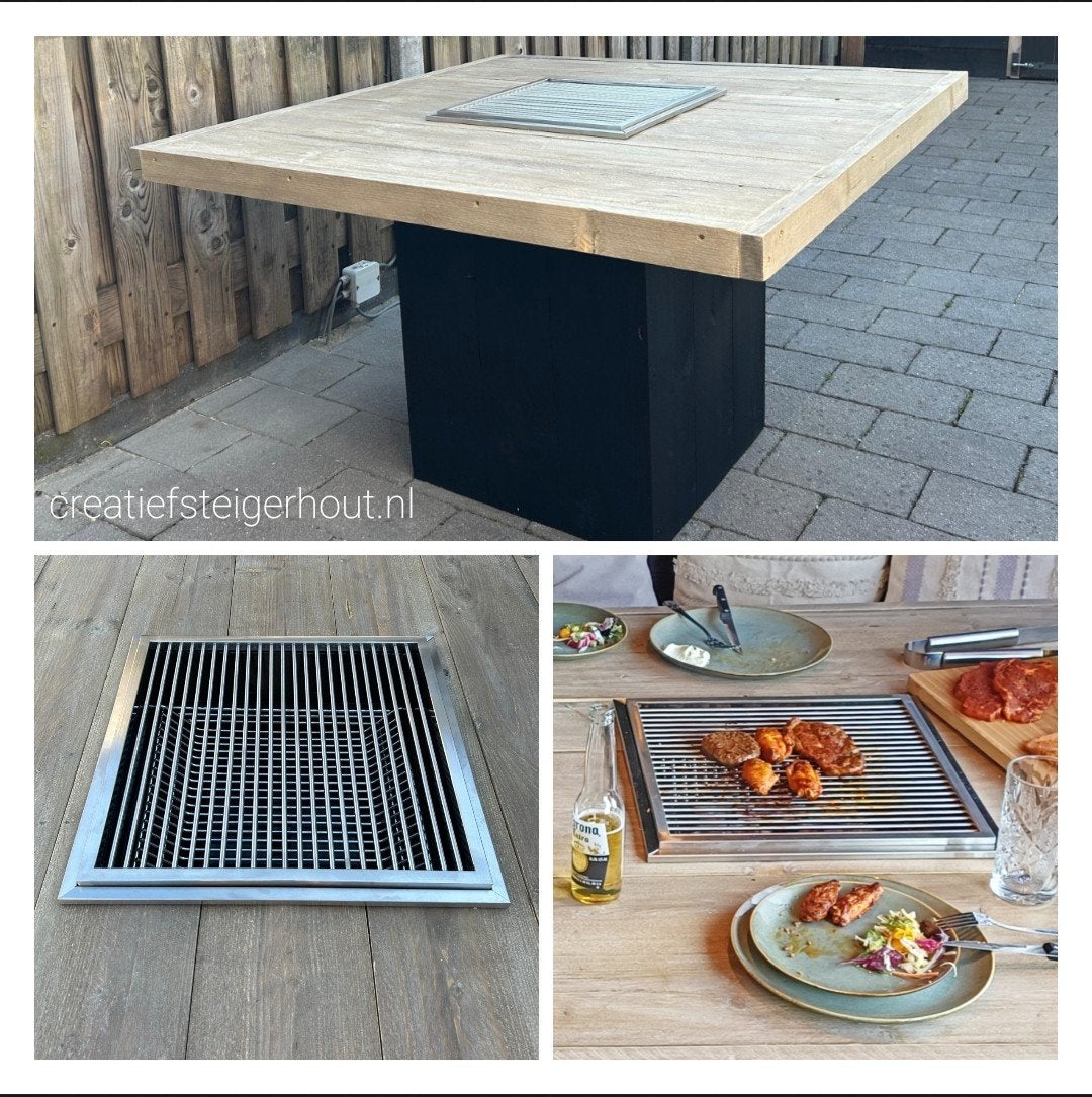 Barbecuetafel hout kolompoot gasbarbecue ingebouwd in tafel, Ophalen of Verzenden, Nieuw, OneQ