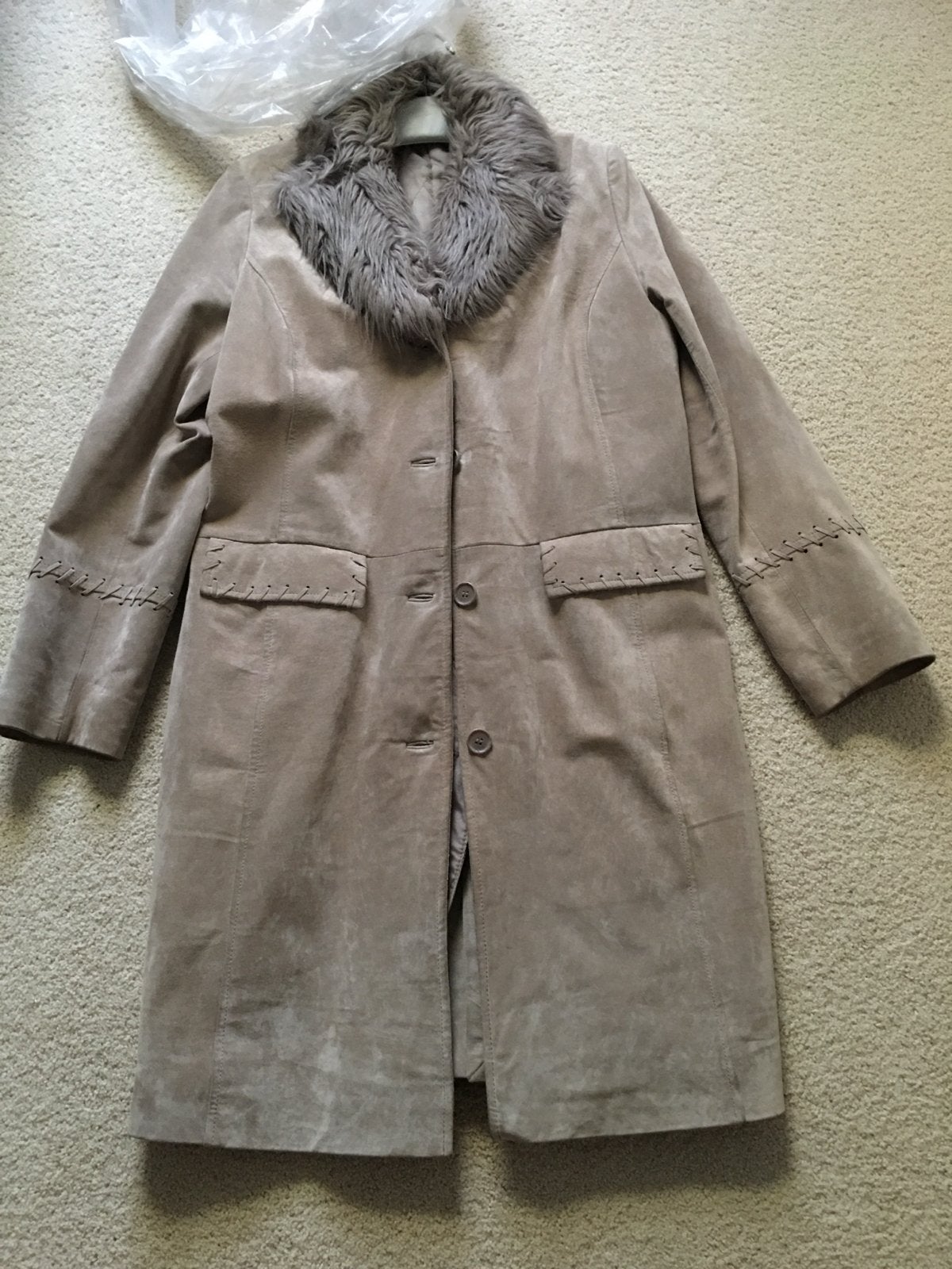 Leren jas met bontkraag - Maat 38, Kleding | Dames, Jassen | Winter, Ophalen of Verzenden, Zo goed als nieuw, Maat 38/40 (M), Beige