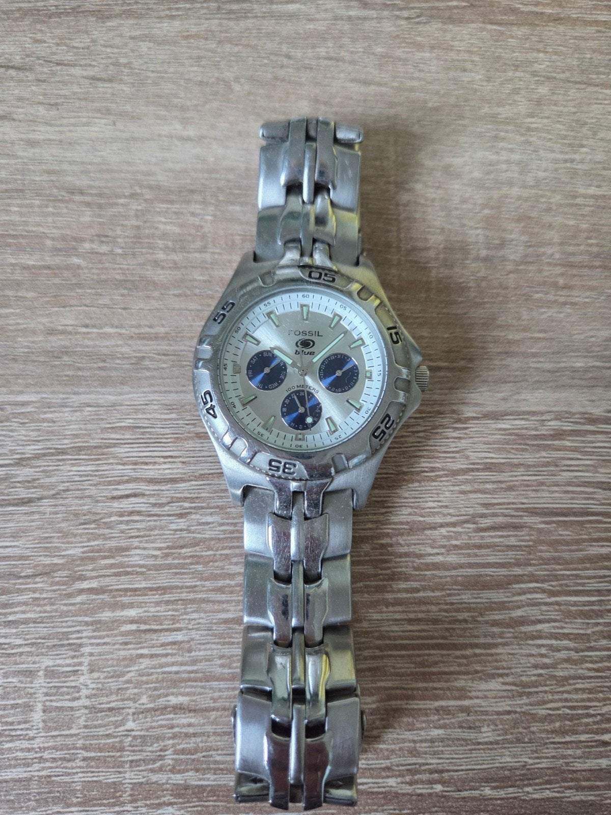 Fossil Blue BQ-9165 Herenhorloge - Gebruikt, Ophalen of Verzenden, Gebruikt, Staal, Overige merken