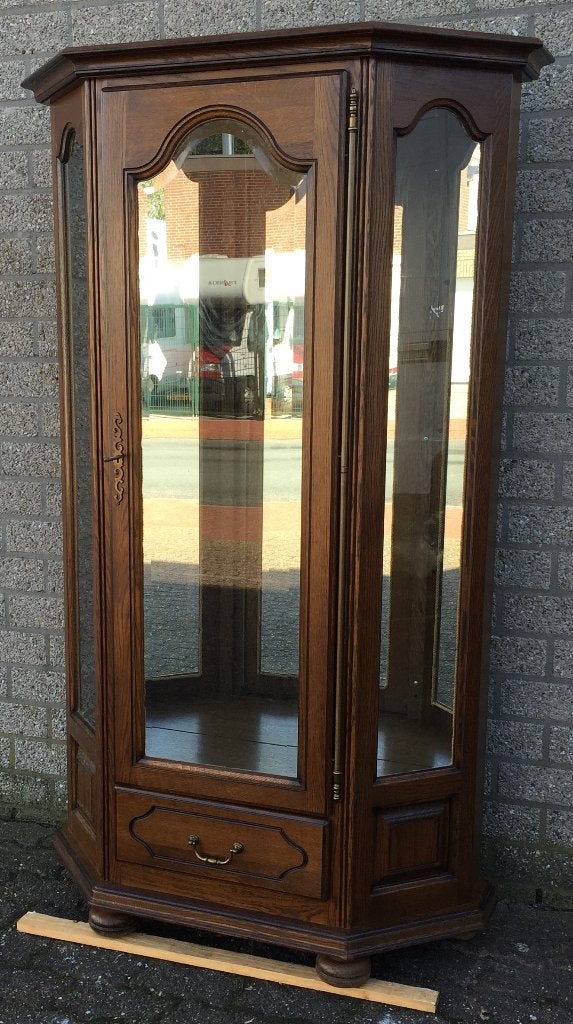 1089 Eiken vitrine met lade., Klassiek, Met lade(s), Ophalen of Verzenden, Zo goed als nieuw