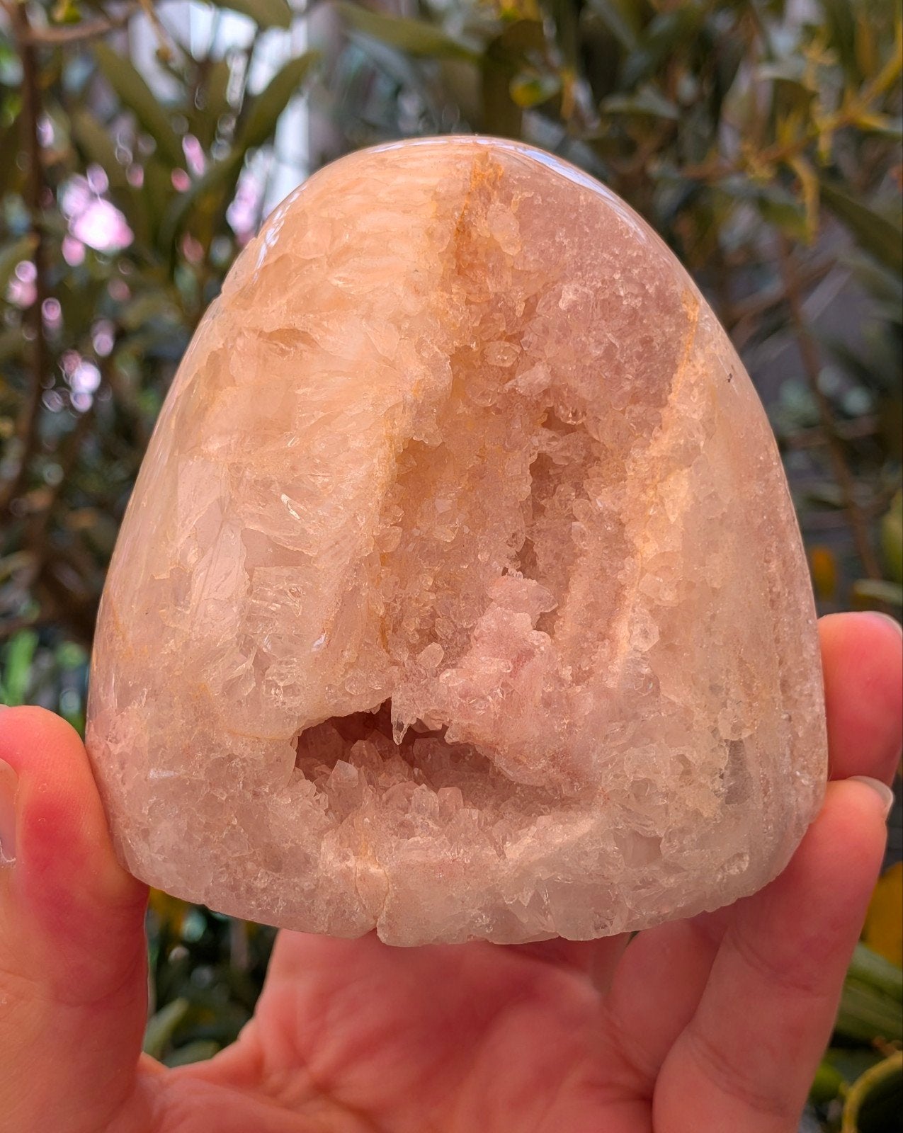 Roze chalcedoon sculptuur met druzy, Ophalen of Verzenden