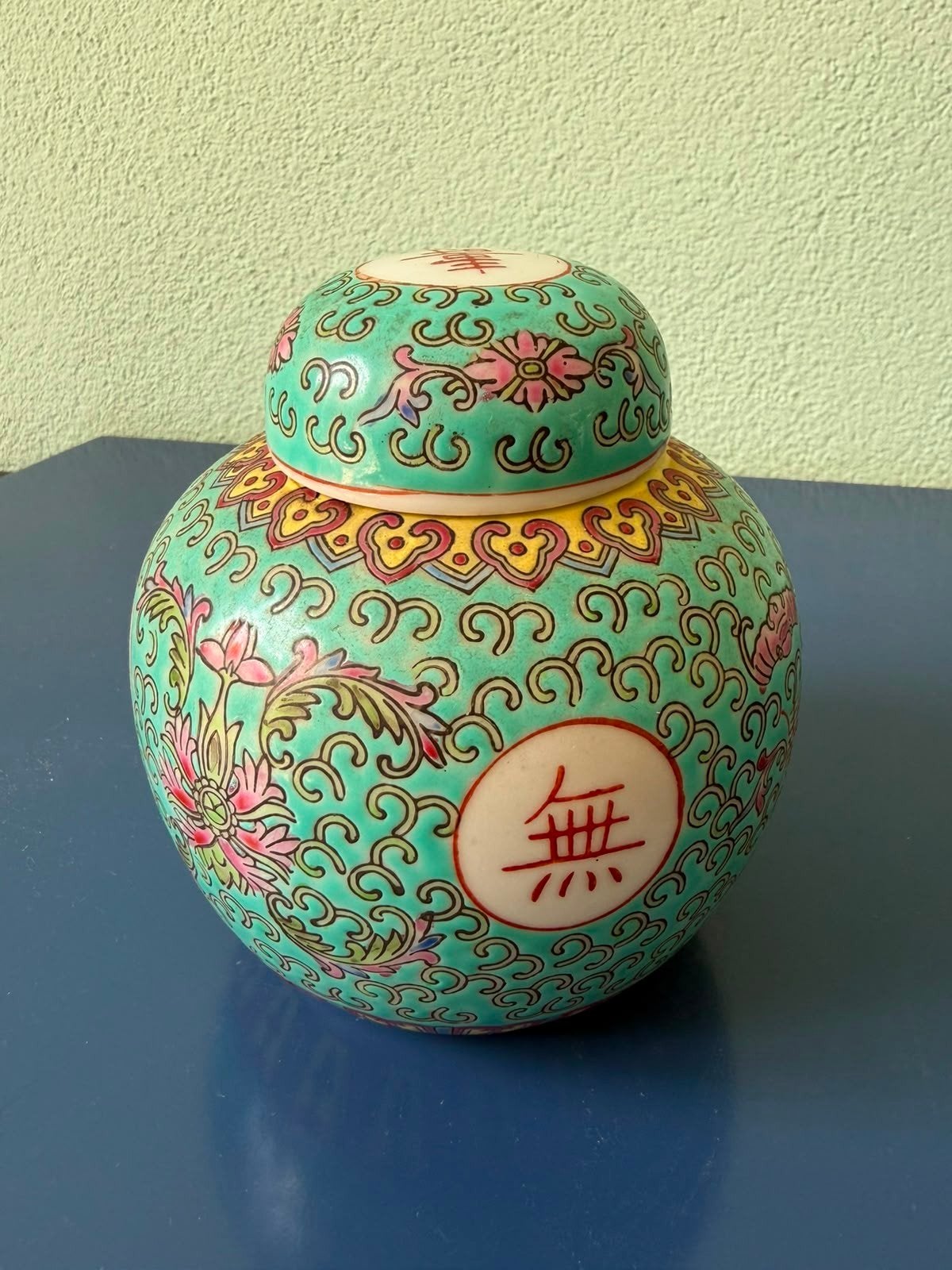 2 antieke Chinese gemberpotten met deksel, handgeschilderd, Ophalen