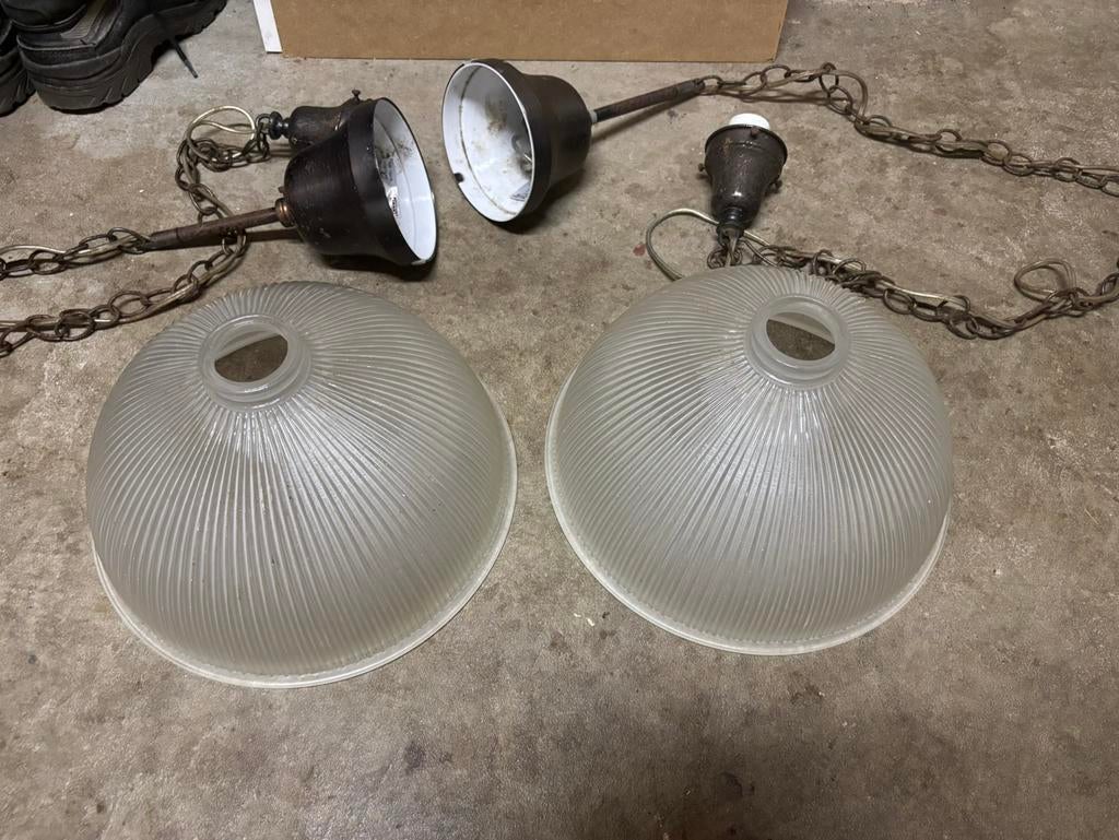 Retro plafondlampen, Huis en Inrichting, Lampen | Plafondlampen, Ophalen, Gebruikt, Glas