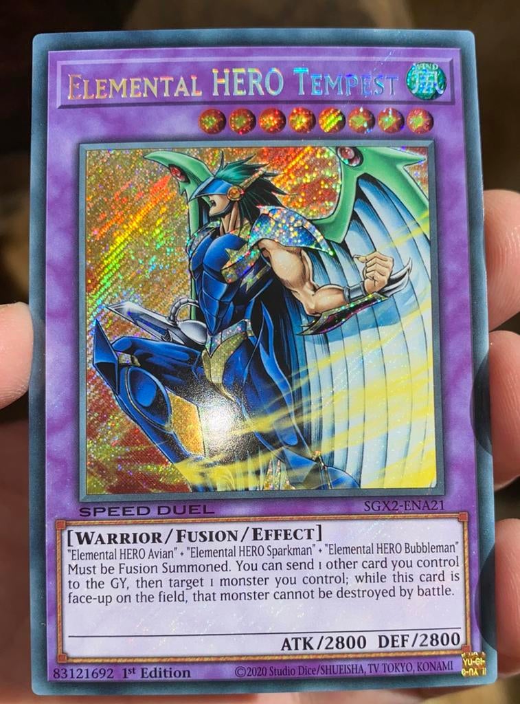 Yu-Gi-Oh! Elemental HERO Tempest SGX2 1st Edition !, Ophalen of Verzenden, Zo goed als nieuw, Losse kaart, Foil