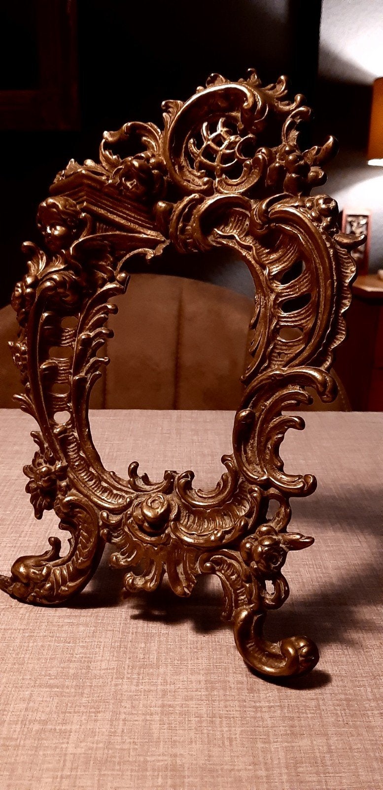 Antieke Barok Stijl Fotolijst - Koper, Ophalen of Verzenden, Ovaal, Minder dan 50 cm