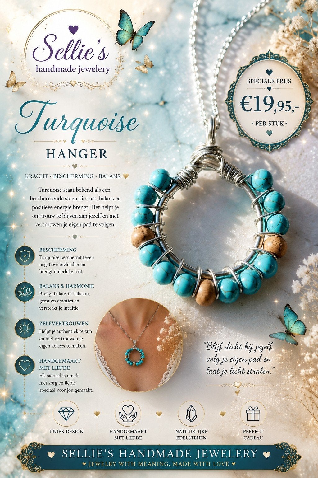 🦋 Sellie's handmade jewelery 🦋, Sieraden, Tassen en Uiterlijk, Kettingen, Ophalen of Verzenden, Nieuw, Blauw, Steen of Mineraal