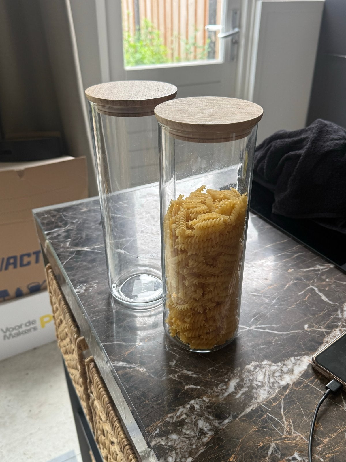 7x IKEA Voorraadpotten met houten deksel - Direct op te hale, Ophalen, Glas, IKEA, Zo goed als nieuw