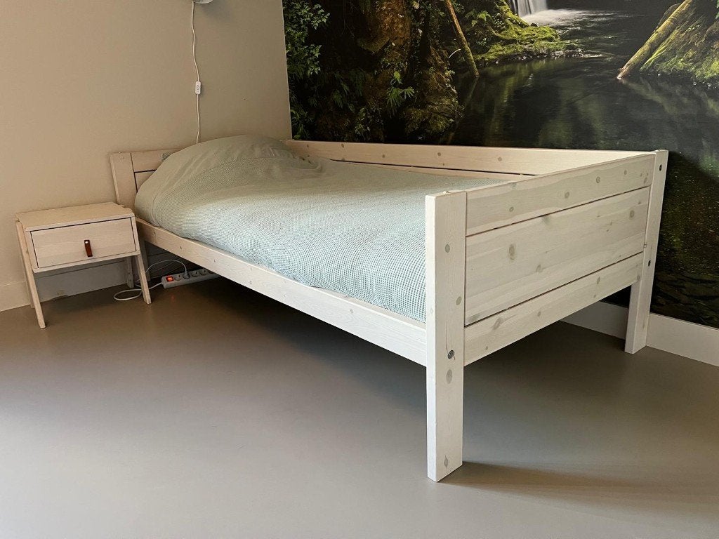 Lifetime kinderbed, 90x200, whitewash, Ophalen, 85 tot 100 cm, Gebruikt, Lattenbodem