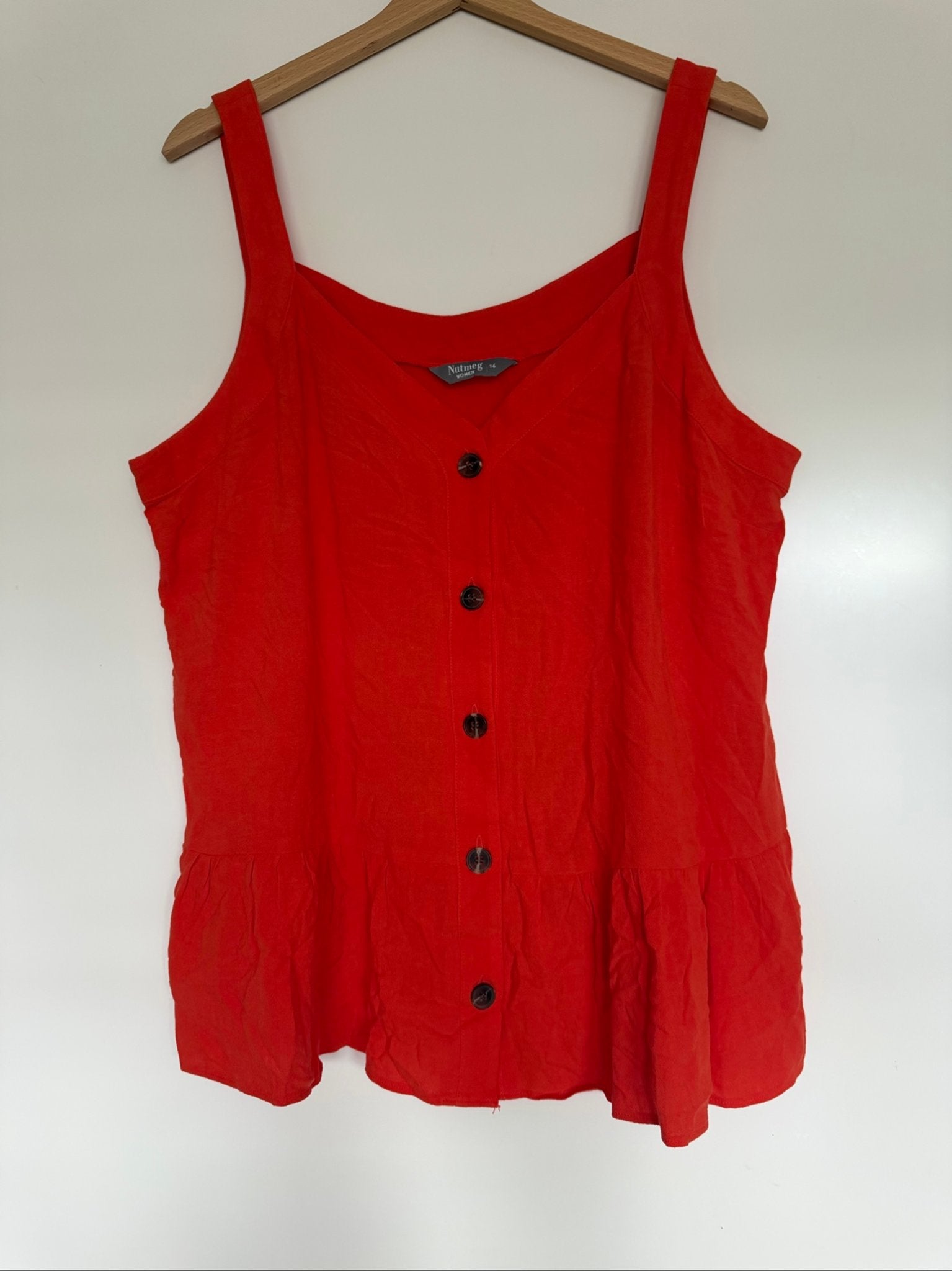 Nutmeg Rode Knopen-Front Peplum Top UK 16, Maat 42/44 (L), Oranje, Ophalen of Verzenden, Nutmeg