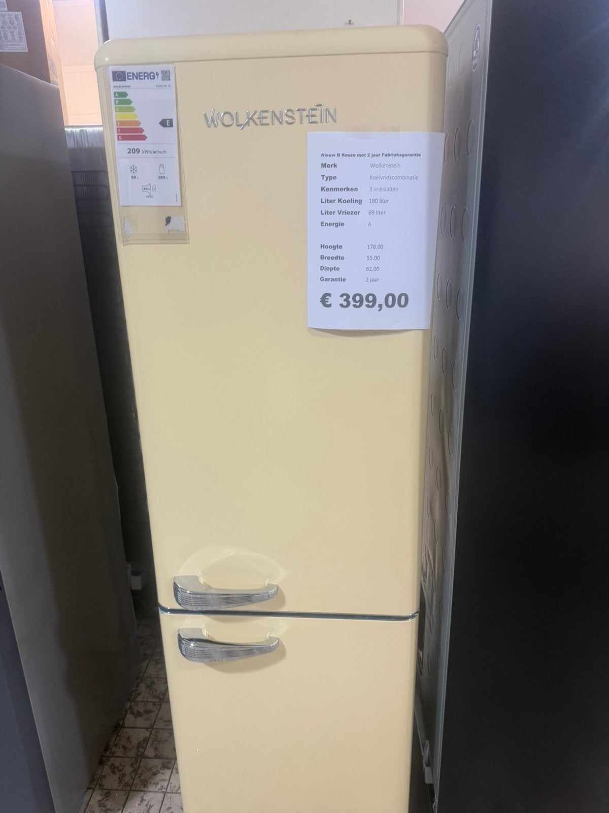 Retro koelkast crème koelvriescombinatie nieuw, Wolkenstein, 200 liter of meer, Nieuw, Energieklasse A of zuiniger