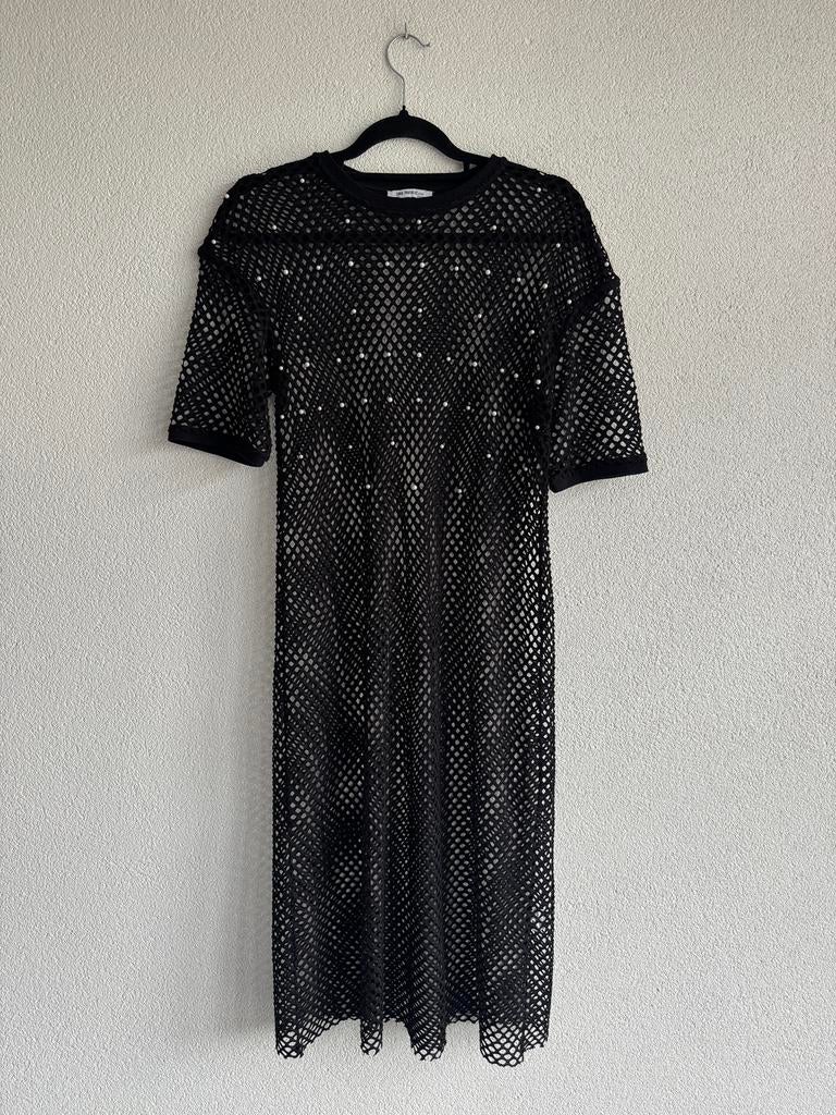 Zara Y2K zwarte mesh gehaakte jurk met parels, Kleding | Dames, Maat 38/40 (M), Zwart, Zara, Ophalen of Verzenden