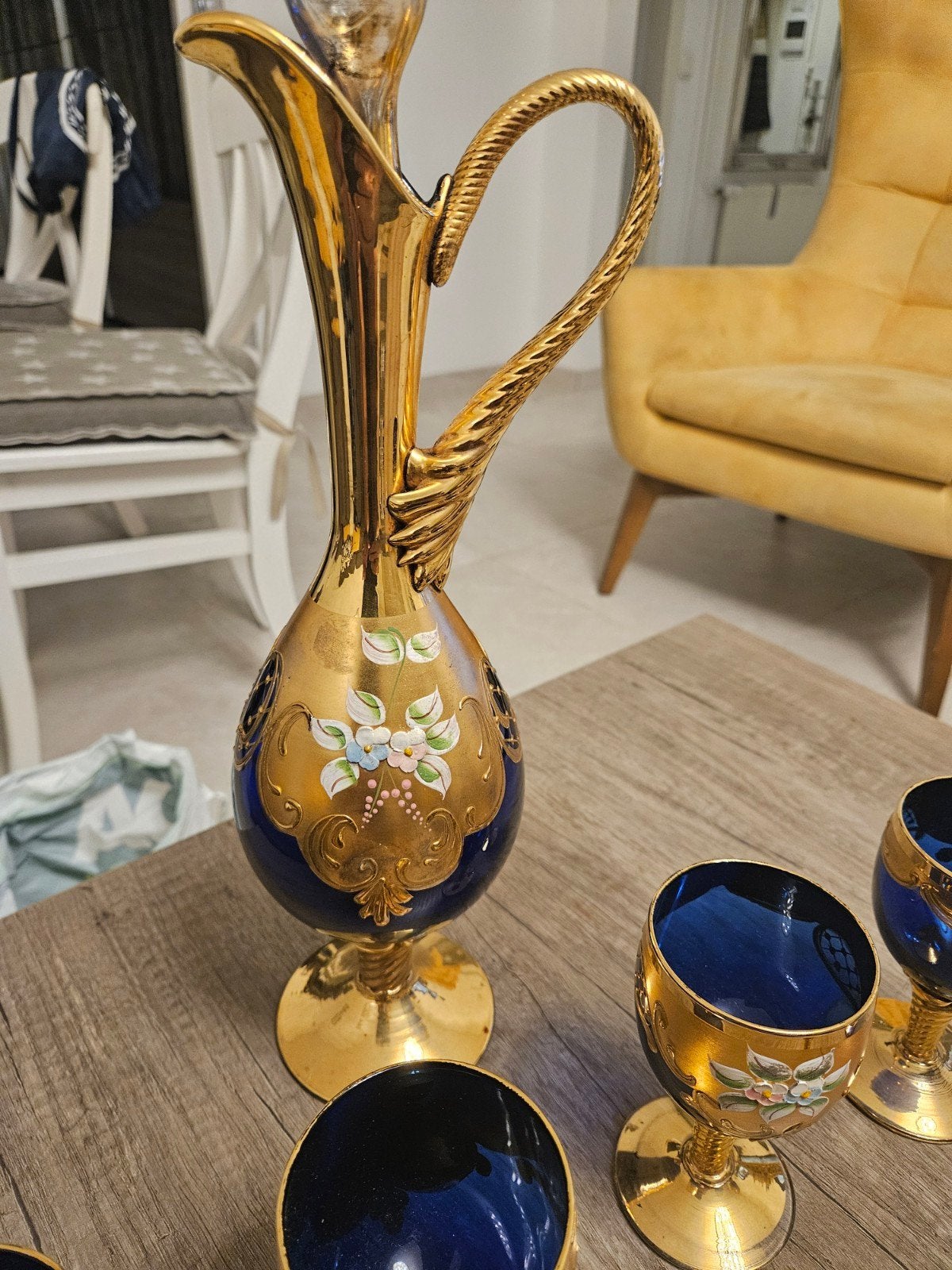 Unieke Antieke Laguna Murano Glazen Set - Blauw & Goud, Ophalen of Verzenden