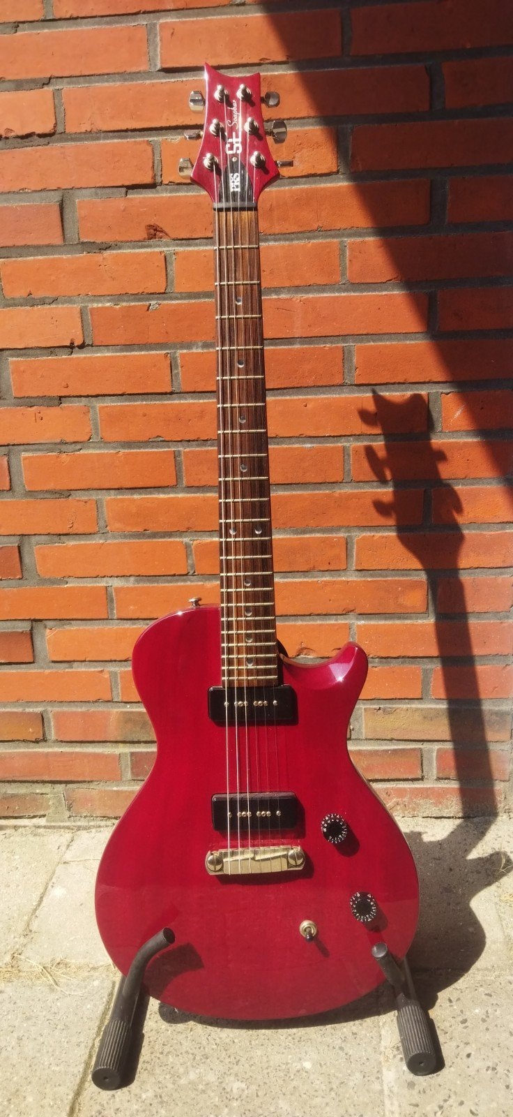 PRS SE Soapbar Cherry Red moon inlays P90, Ophalen, Gebruikt, Solid body, Paul Reed Smith