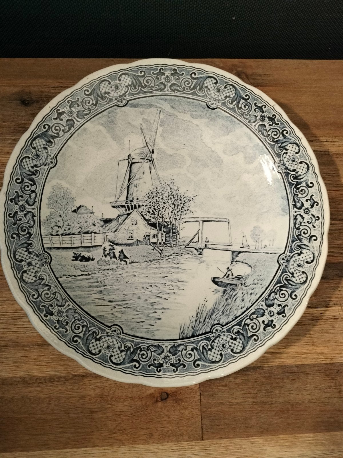 Boch Delfts Blauw Wandbord - Molenlandschap, Ophalen of Verzenden