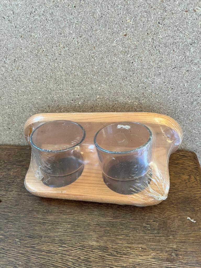 Badkamer set bekers in houten houder, Ophalen of Verzenden, Zo goed als nieuw, Bruin