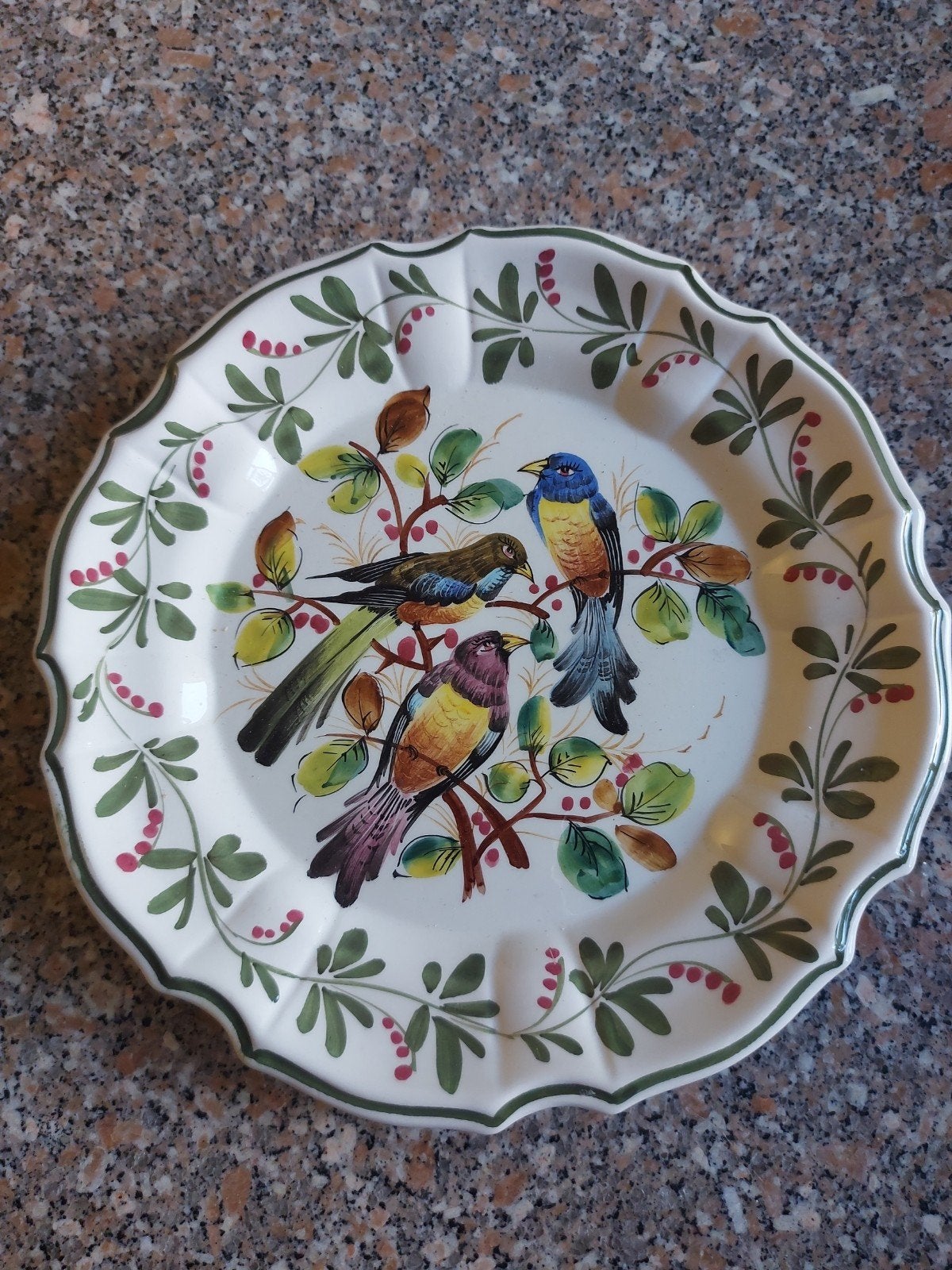 Handgeschilderd decoratief bord met vogels uit Duitsland, Antiek en Kunst, Ophalen of Verzenden