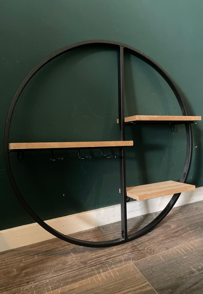 Rond wandrek met planken en haken - Zwart/Hout, Ophalen of Verzenden, Gebruikt
