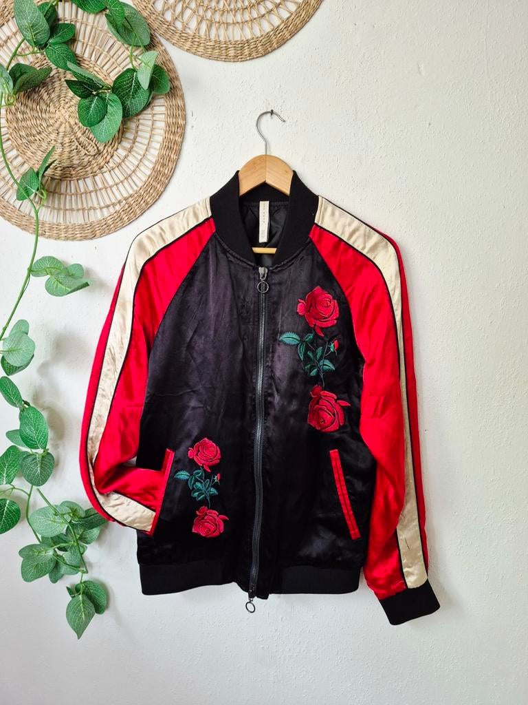 Zara geborduurde rozen heren bomberjack M, Kleding | Heren, Jassen | Zomer, Ophalen of Verzenden, Zo goed als nieuw, Maat 48/50 (M)