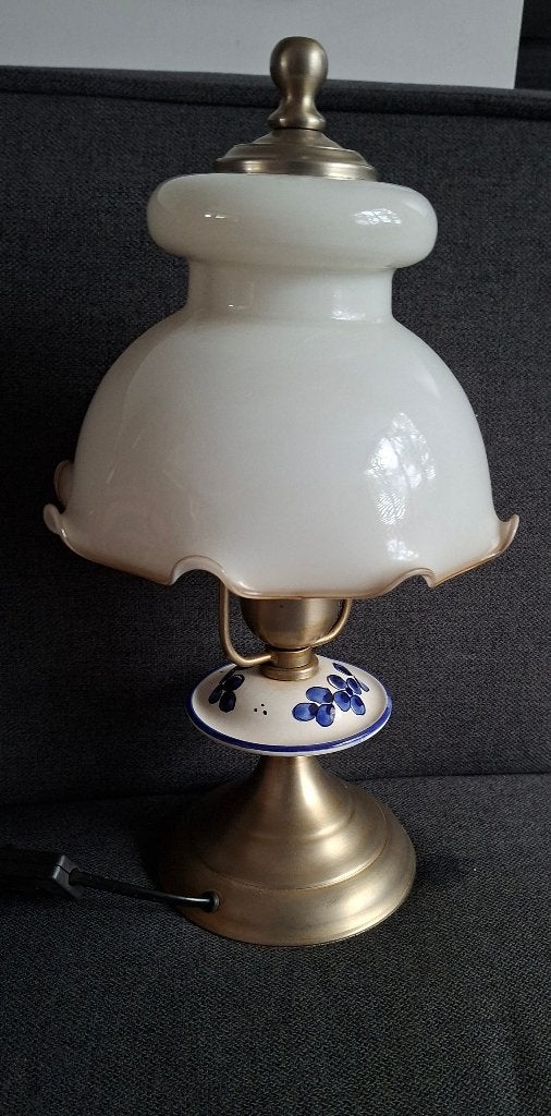 leuke vintage tafellamp met glazen kap, Ophalen, Vintage