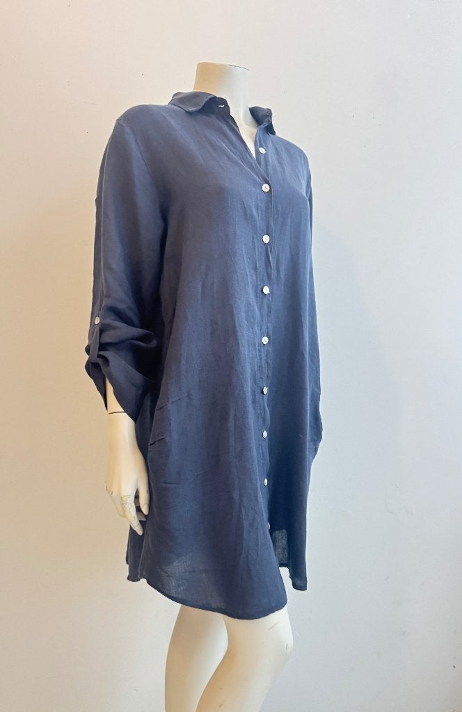 Calabaz linnen blouse blauwe XL, Ophalen of Verzenden, Zo goed als nieuw, Maat 46/48 (XL) of groter, Blauw
