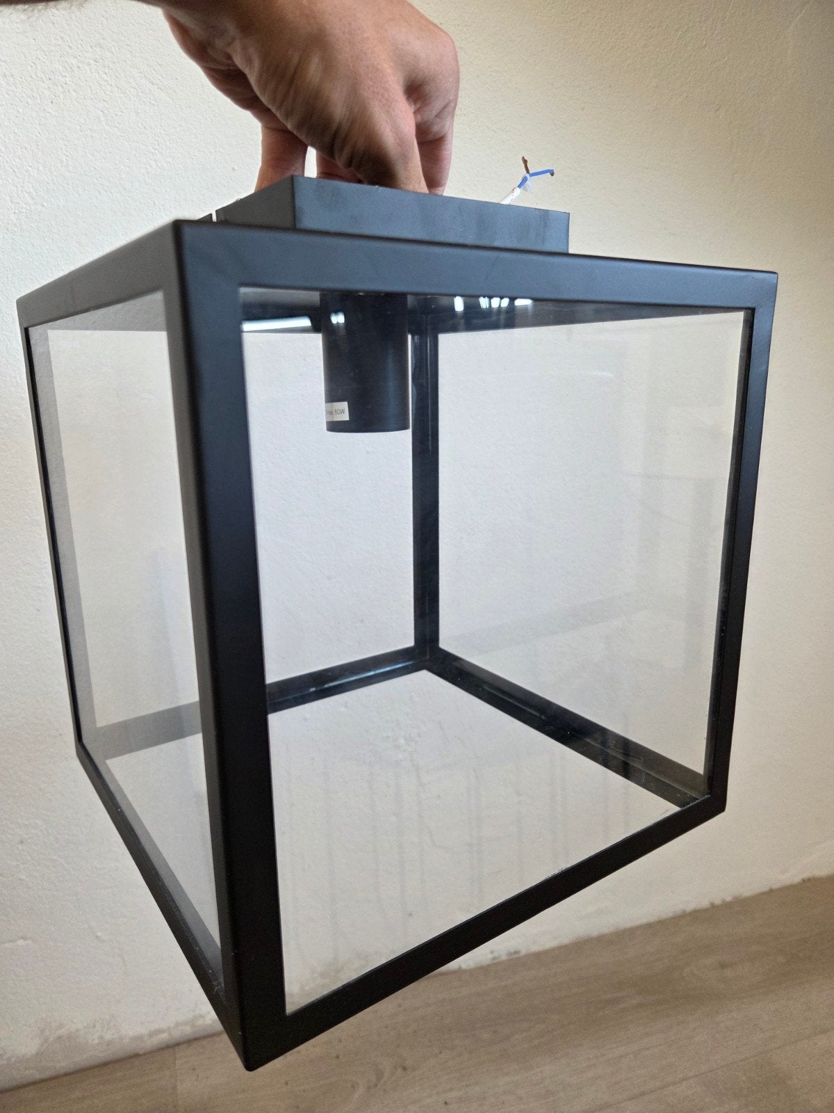 Moderne Zwartmetalen Kubus Plafondlamp, Ophalen, Modern, Industrieel, E27 (groot), Zo goed als nieuw