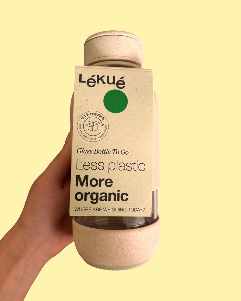 Lekue Waterfles Glas Organic 600ml - Nieuw, Beige, Nieuw, Ophalen of Verzenden, Overige merken